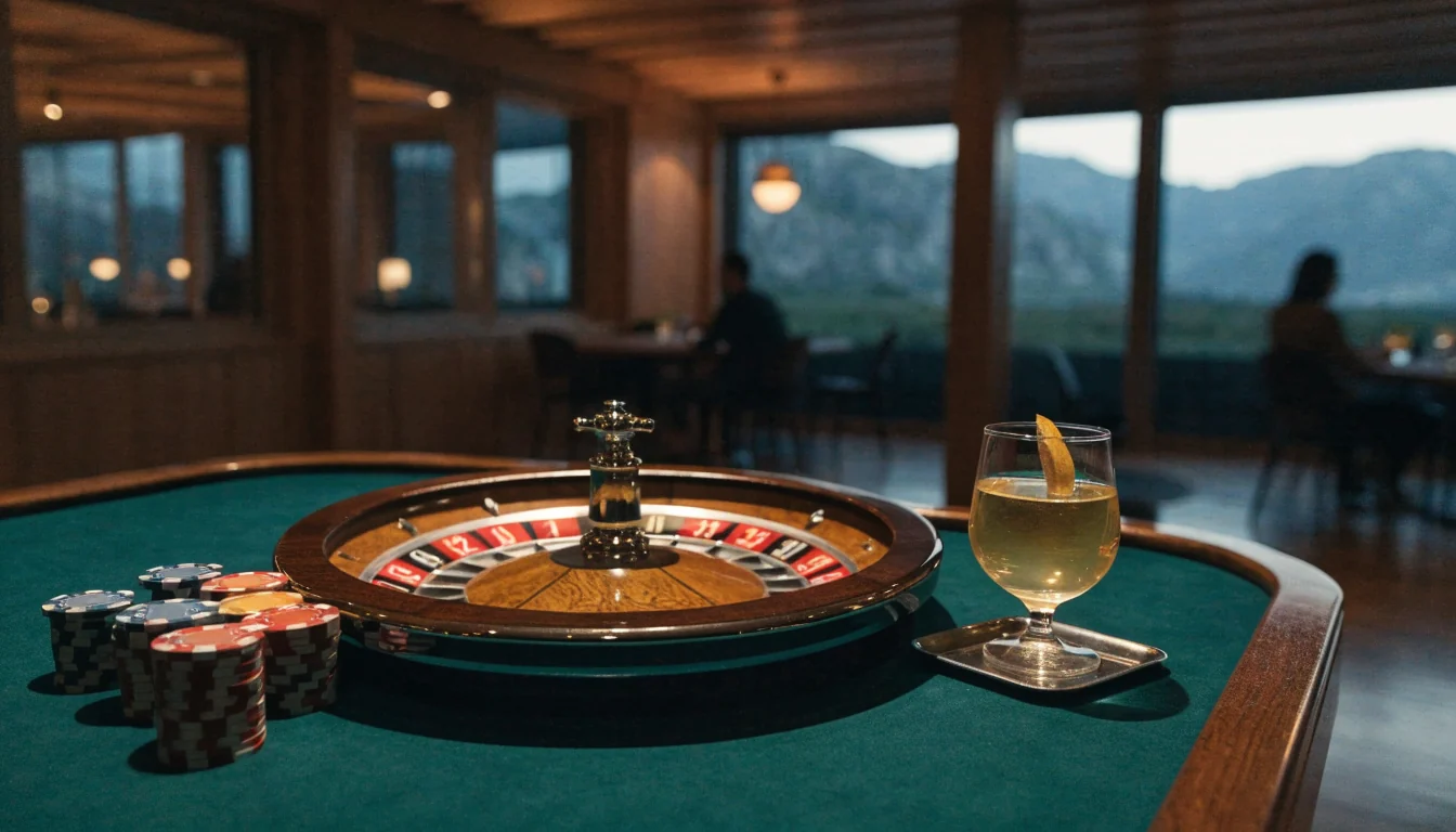 Elegant roulettehjul på et grønt filtbord i et moderne norsk casino