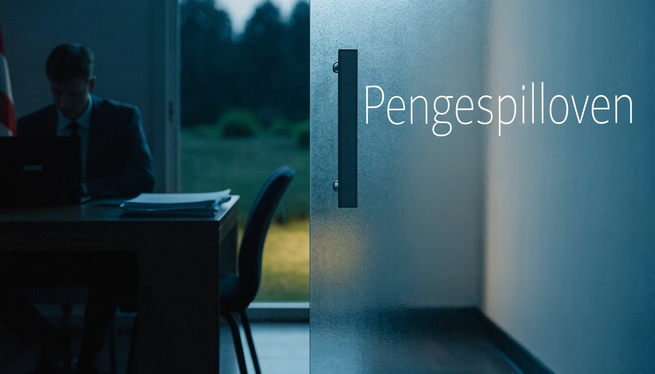 Norsk kontor med skilt om pengespilloven