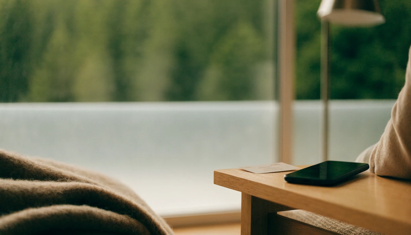 Et forhåndsbetalt betalingskort på et bord ved siden av en smarttelefon i et moderne norsk hjem