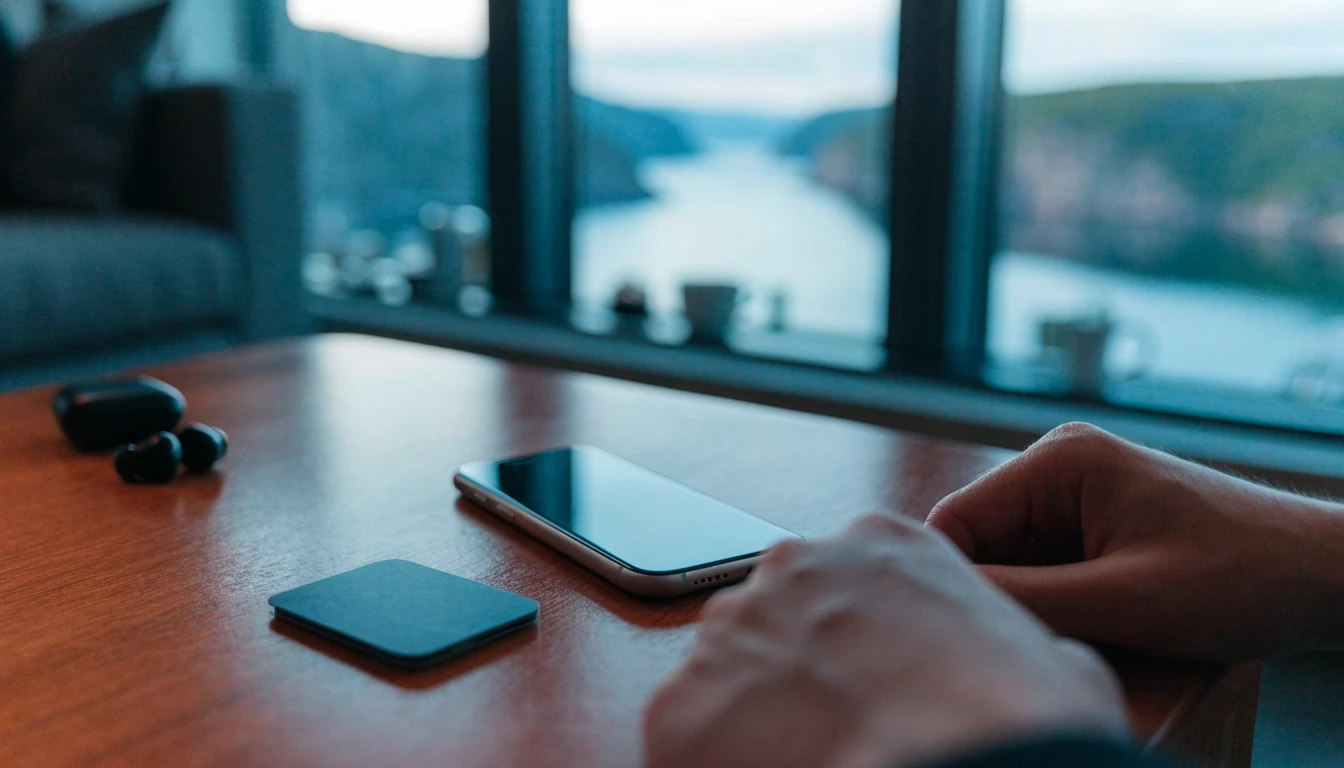 Moderne norsk stue med telefon og e-lommebok