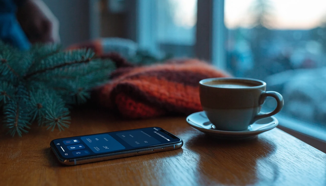 Smarttelefon med digital lommebok på et norsk vinterbord